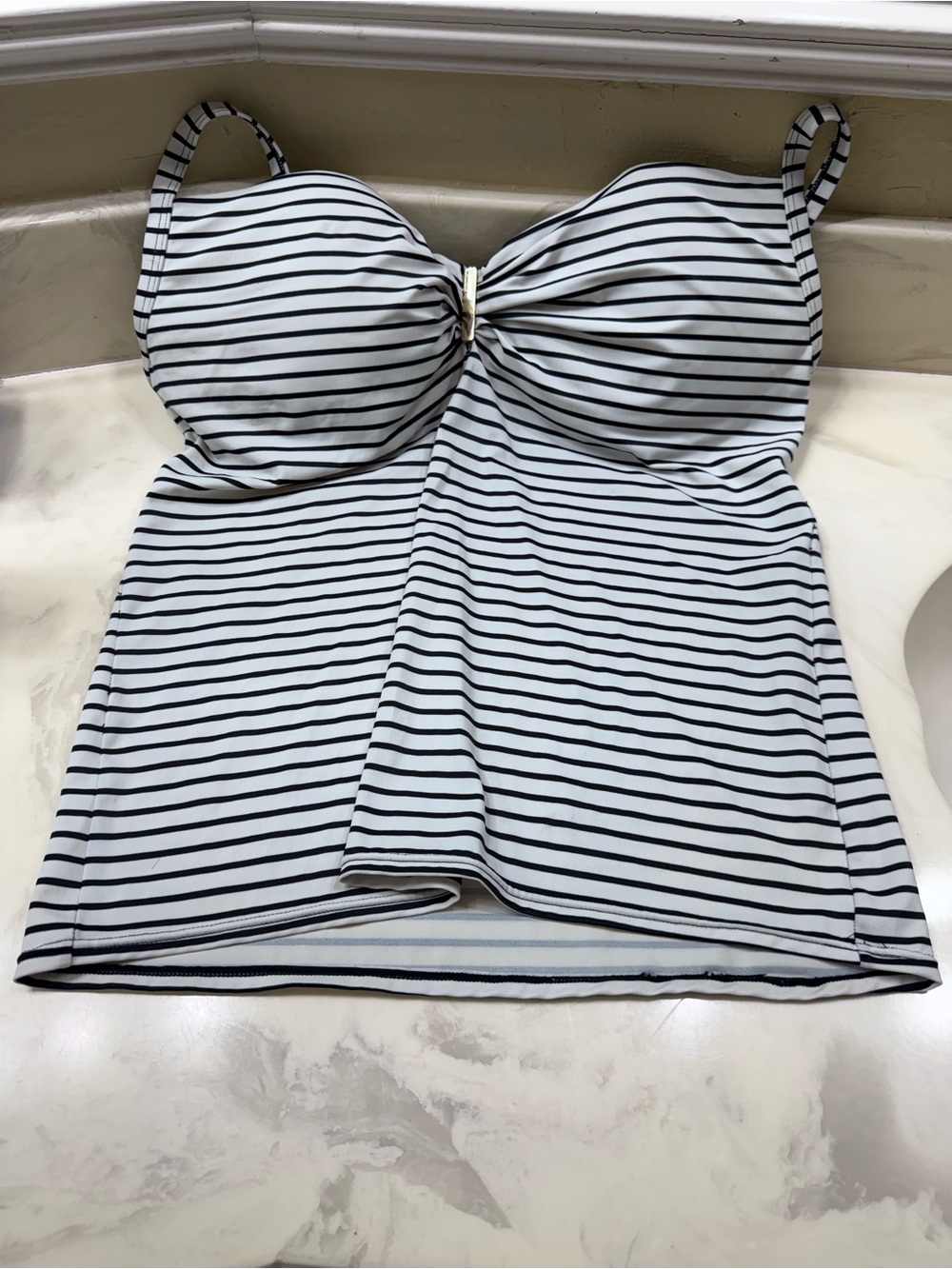 Victoria's Secret Swim Black & White Striped Tankini Top- Built-In Underwire Bra